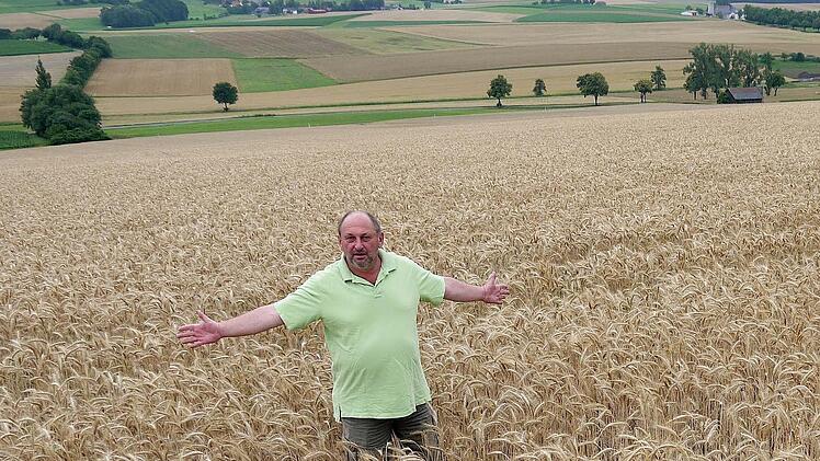 Von da nach da: 20 Meter breit und 250 Meter lang soll der Hecken- und Magerrasen-Streifen werden, den Hartmut Puff nach Grundstückskäufen unterhalb des Fechheimer Berges vorgesehen hat. Dort soll ein Lebensraum für die Schlingnatter und andere wärmeliebende Arten entstehen. Foto: Berthold Köhler