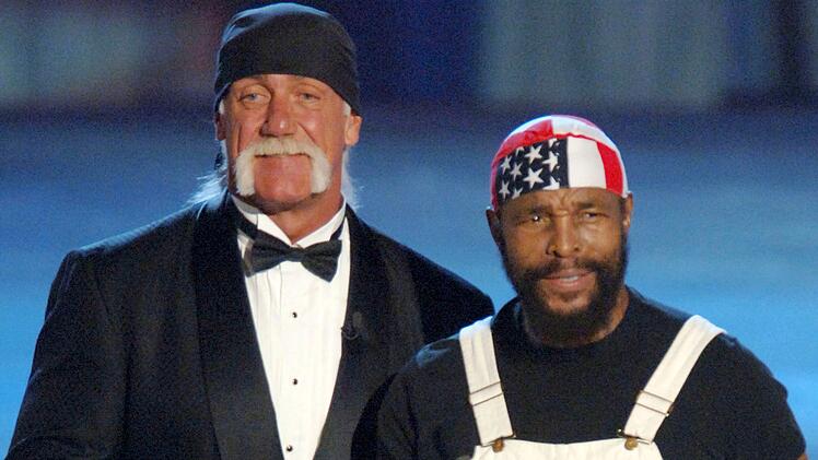 Das gilt auch f&uuml;r Mr. T (rechts): Schon w&auml;hrend seiner "A-Team"-Zeit wurde Lawrence Tureaud (so sein b&uuml;rgerlicher Name) Profi-Wrestler und bildete ein Tag-Team mit Hulk Hogan (Bild). In zahlreichen Filmen, TV-Serien und Werbespots trat er als "er selbst" auf. 2013 moderierte er die Clipshow "Mr. T's verr&uuml;ckte Welt" auf kabel eins.