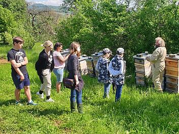 Eine Exkursion führte die Tierschutzfreunde zum Imker Henrik Arndt, wo sie das Leben im Bienenstock kennenlernten und beim Honigschleudern dabei waren. Foto: Stefan Wich