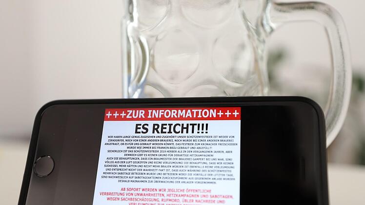 Auf Facebook weißt die Brauerei Frankenbräu mit einem deutlich formulierten Post darauf hin, dass unter anderem die Verbreitung von Gerüchten und Sabotageversuche ab sofort zur Anzeige gebracht werden.