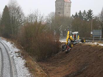 Mit einem Spezialgerät hat die zuständige Straßenmeisterei Hammelburg die Böschung zwischen B287 und Bahndamm von Bäumen und Sträuchern befreit. Das dienst der Verkehrssicherheit. Foto: Thomas Malz