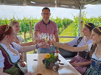 Bei einer Planwagenfahrt durch die Weinberge der Mainschleife gehört eine Weinverkostung einfach dazu.