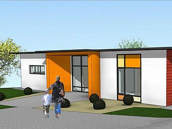 Als eingeschossiges Gebäude in Holzbauweise ist der neue Kindergarten in Volkers geplant. Vom Gruppenraum können die Kinder direkt ins Freie auf die Terrasse. Entwurf: Entwurf: Stefan Richter