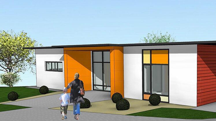 Als eingeschossiges Gebäude in Holzbauweise ist der neue Kindergarten in Volkers geplant. Vom Gruppenraum können die Kinder direkt ins Freie auf die Terrasse. Entwurf: Entwurf: Stefan Richter