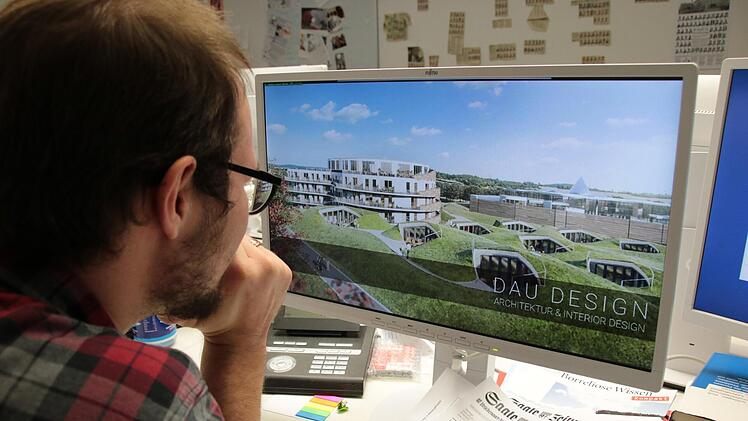 Auf seine Facebook-Seite hat Architekt Harald Dau bereits Ansichten vom Thermen-Hotel an der Kisssalis gestellt: Vorne sind die Spa-Suiten, als Erdhäuser mit eigener Sauna, zu erkennen, dahinter das eigentliche Hotel, im Hintergrund die Therme. Foto: Ralf Ruppert