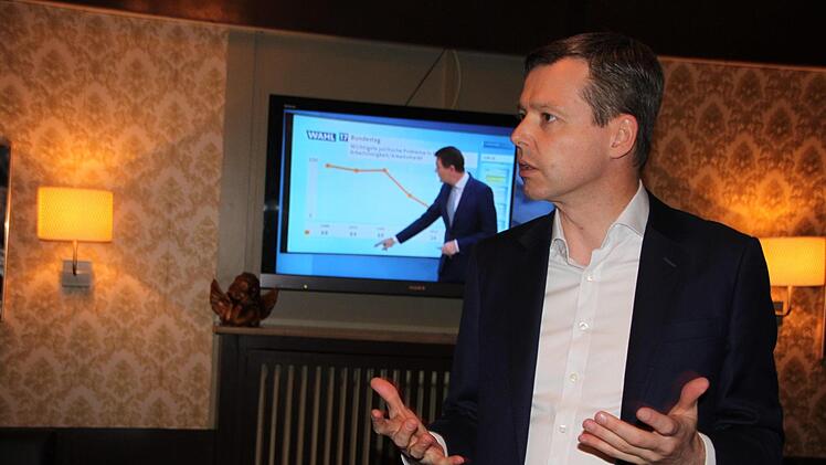 Thomas Silberhorn, der Sieger     des   Direktmandats        im  Wahlkreis     Bamberg-Forchheim,   fand     im "Stadtlockal"  nur spärlichen Trost      für seine Parteifreunde bei der Wahlparty der  CSU. Foto: Ekkehard Roepert