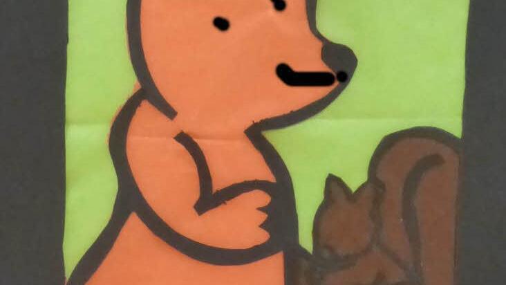 1. Dezember: Das Eichhörnchen gibt dem Bären seine schönste Nuss mit.   Husna Naqshbandy, 9aG