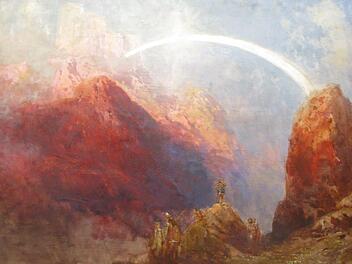 Eindrucksvolle Landschaftsdarstellungen waren das Markenzeichen der Bühnenbilder aus dem Atelier der Coburger Theatermaler Max und Gotthold Brückner. Das gilt auch für diese Szene aus "Rheingold", entstanden für den Bayreuther "Ring des Nibelungen" des Jahres 1876.Foto: Puppenmuseum