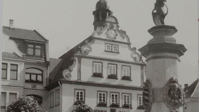 Der Brunnen mit der goldenen Löwenfigur auf einer hohen Säule und das historische Rathaus mit seiner verzierten Fassade prägen den Marktplatz der Kurstadt Bad Rodach.Foto: Archiv