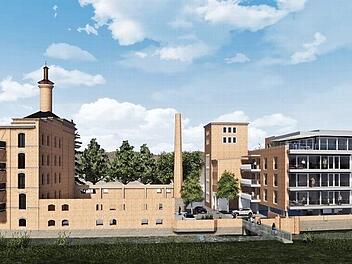 So soll das sanierte Industriedenkmal einmal aussehen. Die schematische Darstellung wurde bereits bei der Alten Mälzerei (links) umgesetzt.