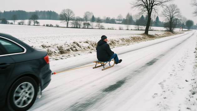 Mann mit Schlitten in Polen auf Gegenfahrbahn geschleudert