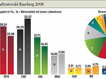 Die Ergebnisse des Jahrs 2008 zeigen, wie vielgestaltig die politische Landschaft in Bamberg ist. Kommt es so, wie Experte André Haller vermutet, nimmt die Zersplitterung weiter zu.
