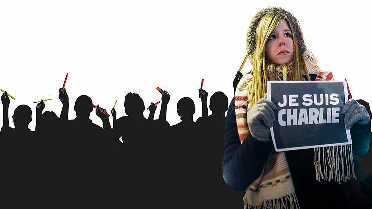 Protest formiert sich weltweit gegen den Terroranschlag auf die Satirezeitschrift "Charlie Hebdo" in Paris. In Coburg distanzieren sich die Muslime von jeglicher Form von Gewalt. Grafik: Coburger Tageblatt