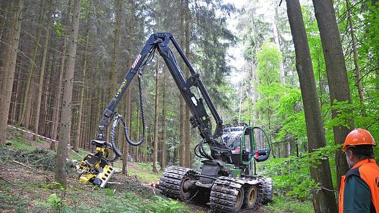 Holzerntemaschinen wie der Harvester waren im vergangenen Jahr im Dauereinsatz. Der Borkenkäfer zwang die Waldbauern zu ungeplanten Baumfällungen. Die gestiegene Holzvermarktungsmenge bescherte der WBV ein Umsatzplus von 145 000 Euro. Fotos: Stephan Stöckel