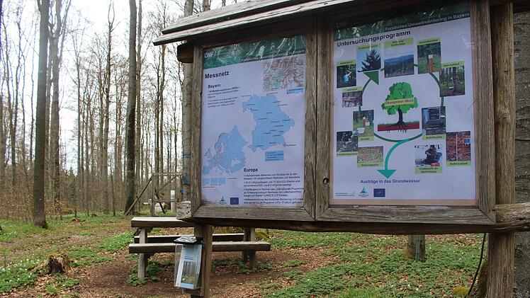 Besuchertafel an der Waldklimastation bei Oberbach. Foto: Julia Raab