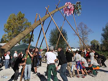 In Reuth wird der Kirchweih-Baum aufgestellt. Foto: Mathias Erlwein