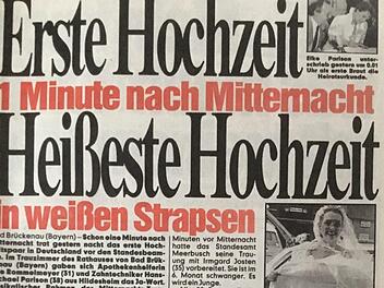 Einen regelrechten Trau-Marathon legte die Stadt Bad Brückenau am 8.8.1988 hin. Die Bild berichtete exklusiv über die erste Trauung kurz nach Mitternacht. Foto: Archiv Hans Bauer