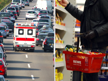 Rettungsgasse bei Rewe