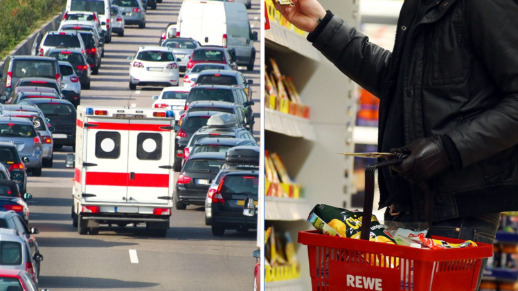 Rettungsgasse bei Rewe