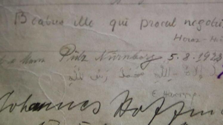 Das Signum von Ministerpräsident a. D. Johannes Hoffmann im Fremdenbuch von 1922 Foto: Ernst P. Wagner