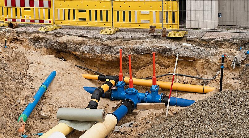 Gasleck, Gasleitung, Erdgas, Energieversorgung, Sanierungsarbeiten, Gas- und Wasserversorgung, Baustelle, Bauarbeiten, Sperrung