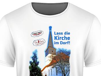 Alle Ehrengäste werden in T-Shirts mit dem Bild der Kirche und dem Motto "Lass die Kirche im Dorf!" auftreten. Foto: R. Sänger