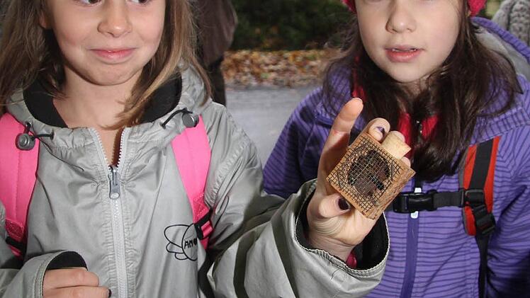 Romina Frank und Antonia Haider haben in dem kleinen Käfig eine echte Biene - das ist den beiden Mädels nicht so ganz geheuer.