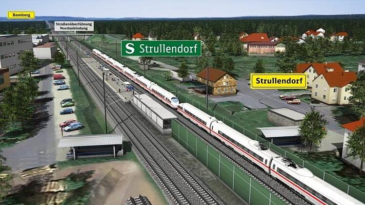 Auf der Westseite (links) des S-Bahn-Halts muss sich Strullendorf einen barrierefreien Zugang erst noch erstreiten.Illustration: Deutsche Bahn