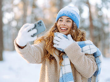 Handy, Smartphone, Winter, Kälte, Foto, Selfie