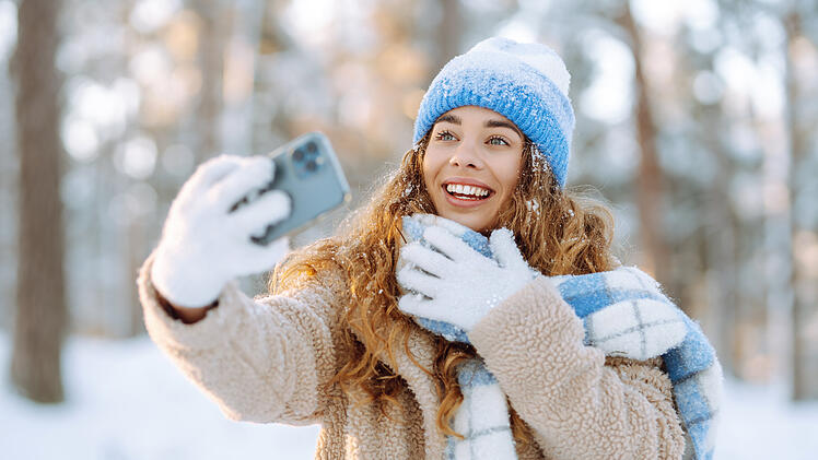 Handy, Smartphone, Winter, Kälte, Foto, Selfie