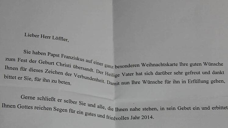 Diese Antwort bekam Lukas Löffler direkt aus dem Vatikan. Foto: Vaness Schneider