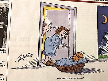 Mit einer Karikatur empfing der Fränkische Tag den neuen Euro.  Foto: Repro/Michael Busch