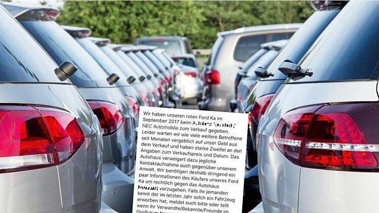 Mit einem Aufruf auf Facebook (eingeklinktes Foto) suchte eine Coburgerin den Käufer ihres Autos - denn der Händler, dem sie das Fahrzeug zum Verkauf anvertraut hatte, wollte keine Angaben zu dem Geschäft machen. Und das Geld rückte er auch nicht raus. Sven Krautwald, dpa