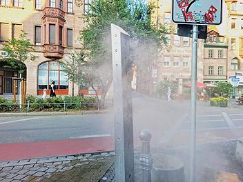 Spr&uuml;hnebels&auml;ule an der Klarakirche.