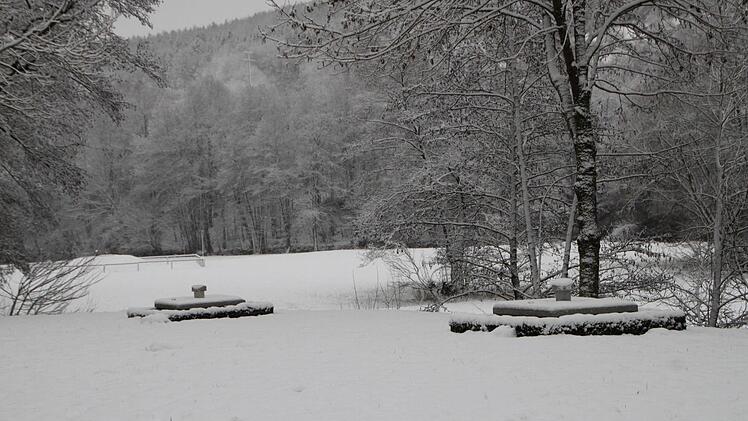 Der Fassungsbereich der Brunnen ist umzäunt (Hintergrund) Foto: Ulrike Müller