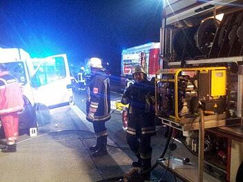 Auf der A3 ist am Mittwochmorgen ein englischer Transporterfahrer schwer verletzt worden, an Bort hatte er 21 Hundewelpen. Fotos: Freiwillige Feuerwehr Dechsendorf