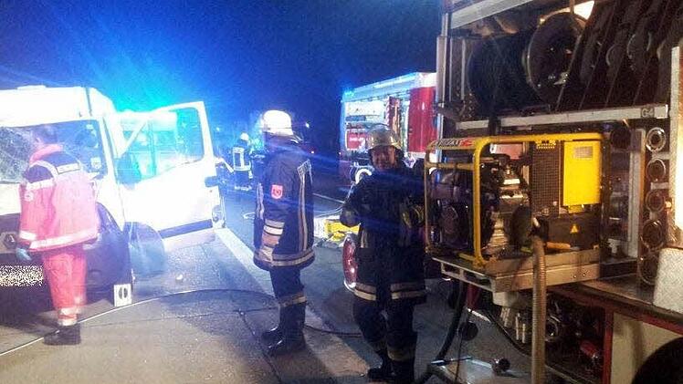 Auf der A3 ist am Mittwochmorgen ein englischer Transporterfahrer schwer verletzt worden, an Bort hatte er 21 Hundewelpen. Fotos: Freiwillige Feuerwehr Dechsendorf