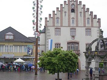 Der viel bewunderte Zunftbaum hat wieder seinen Platz am Marktplatz eingenommen.  Fotos: Winfried Ehling