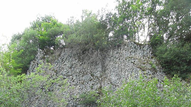 Im aufgelassenen Steinbruch Kellerstein treten in einer Wand Basaltblöcke zutage. Foto: Joachim Rübel