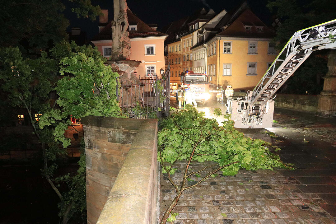 Baum stürzt auf Denkmal in Bamberg