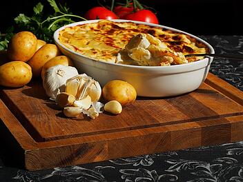 Vegetarisches K&uuml;rbis-Kartoffel-Gratin - einfach lecker!