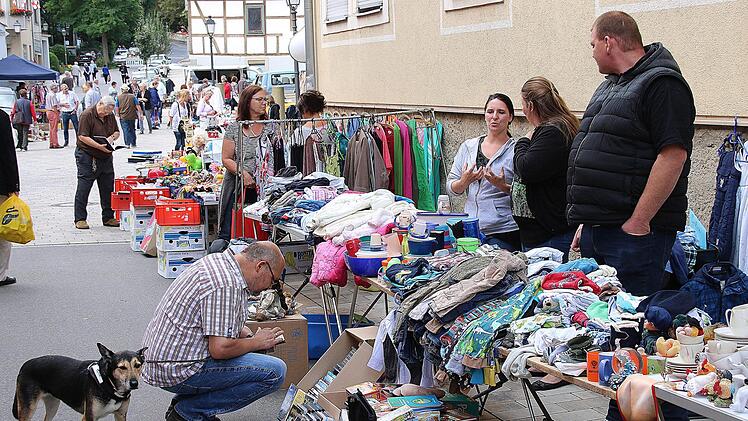 Herrchen durchstöberte eine Kiste mit CDs, doch Bello interessierte sich herzlich wenig dafür. Foto: Dieter Britz