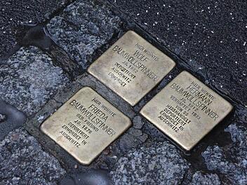 Drei Stolpersteine erinnern in der Coburger Judengasse an die Familie Baumwollspinner. Um deren Schicksal geht es unter anderem bei einem Gedenkmarsch am Mittwoch, 9. November, 17 Uhr. Foto: Simone Bastian