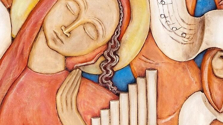 Felix M&uuml;ller: Heilige C&auml;cilia, Holzrelief, farbig gefasst, 1936 Repro: Felix-M&uuml;ller-Museum