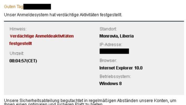 Derzeit kursieren "Phishing-Mails" im Internet: Diese "Warnung" landet vermehrt in den Postfächern zahlreicher Nutzer. Foto: Screenshot/Verbraucherzentrale Nordrhein-Westfalen (NRW)