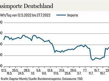 Die Entwicklung der Gasimporte nach Deutschland seit Mitte Mai 2022.