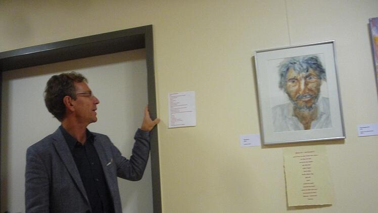 Das einzige Aquarell in der Ausstellung in Ebermannstadt, ein "Wanderer", dem Körnlein begegnet ist Foto: Elisabeth Görner