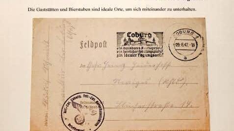 Ein Feldpostbrief aus der im Ersten Weltkrieg zum Lazarett umfunktionierten Hofbräugaststätte in Coburg. In der Sammlung von Scholz ist diese unter der Kategorie: "Die Orte des Biergenusses" zu finden.