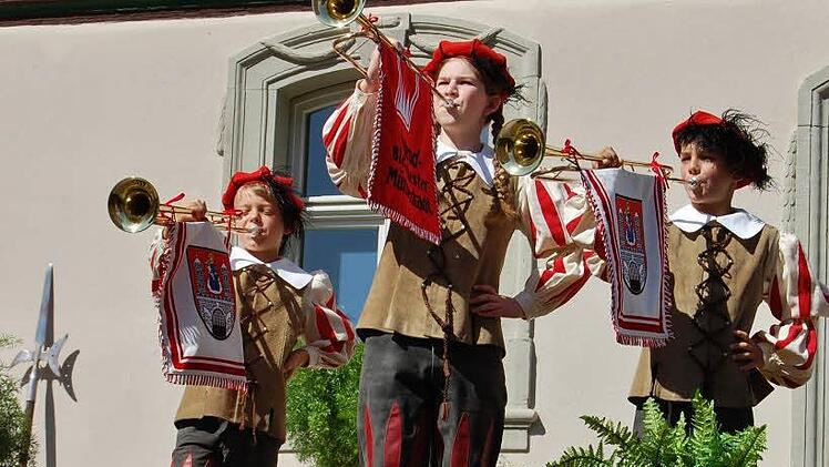 Mit dem Fanfarenstoß begann die 89. Spielzeit des Heimatspiels "Die Schutzfrau von Münnerstadt" auf dem Anger. Foto: Sigismund von Dobschütz