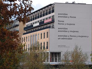 Dieses Gedicht an der Fassade der Berliner Alice-Salomon-Hochschule soll übertüncht werden.  Foto: Britta Pedersen/dpa